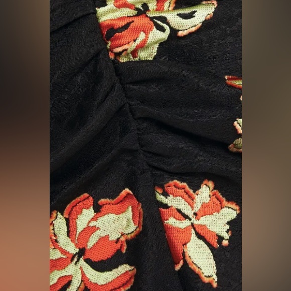 PROENZA SCHOULER Ruched Fil Coupé Jacquard Top Black Floral Size 2 - Picture 9 of 13